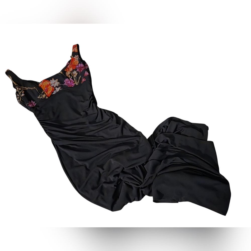 Vintage Black Floral Embroidered Nightgown